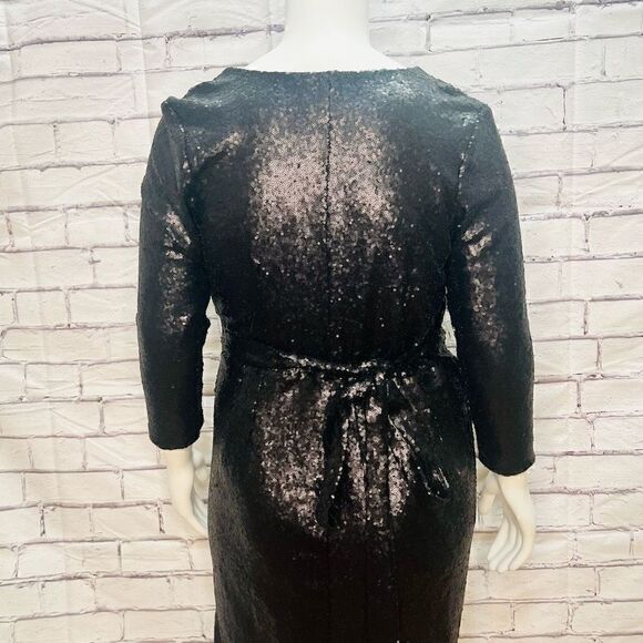 Eloquii Womens Black Sequined Faux Wrap Long Sleeve Midi Dress Size 18 (NWOT) - Picture 3 of 7